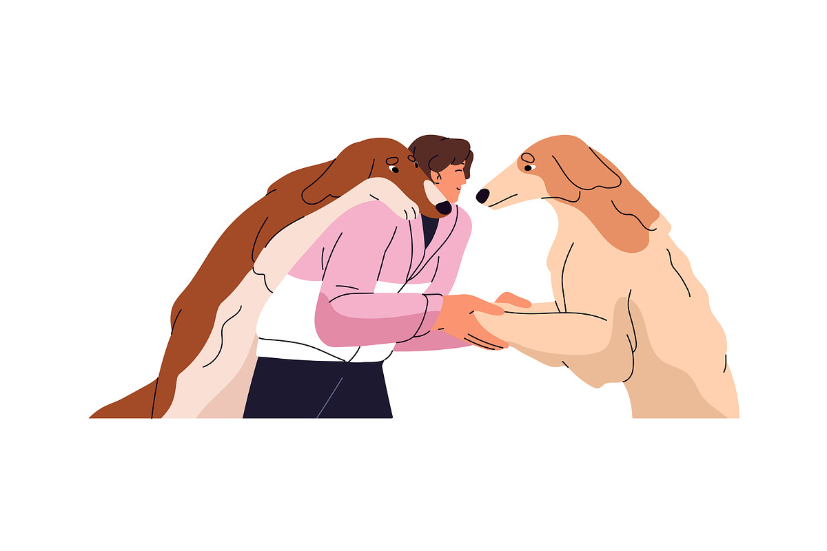 Happy people hugging cute dogs set, an Animal Illustration by PaperTrident (Photo 8 of 11)