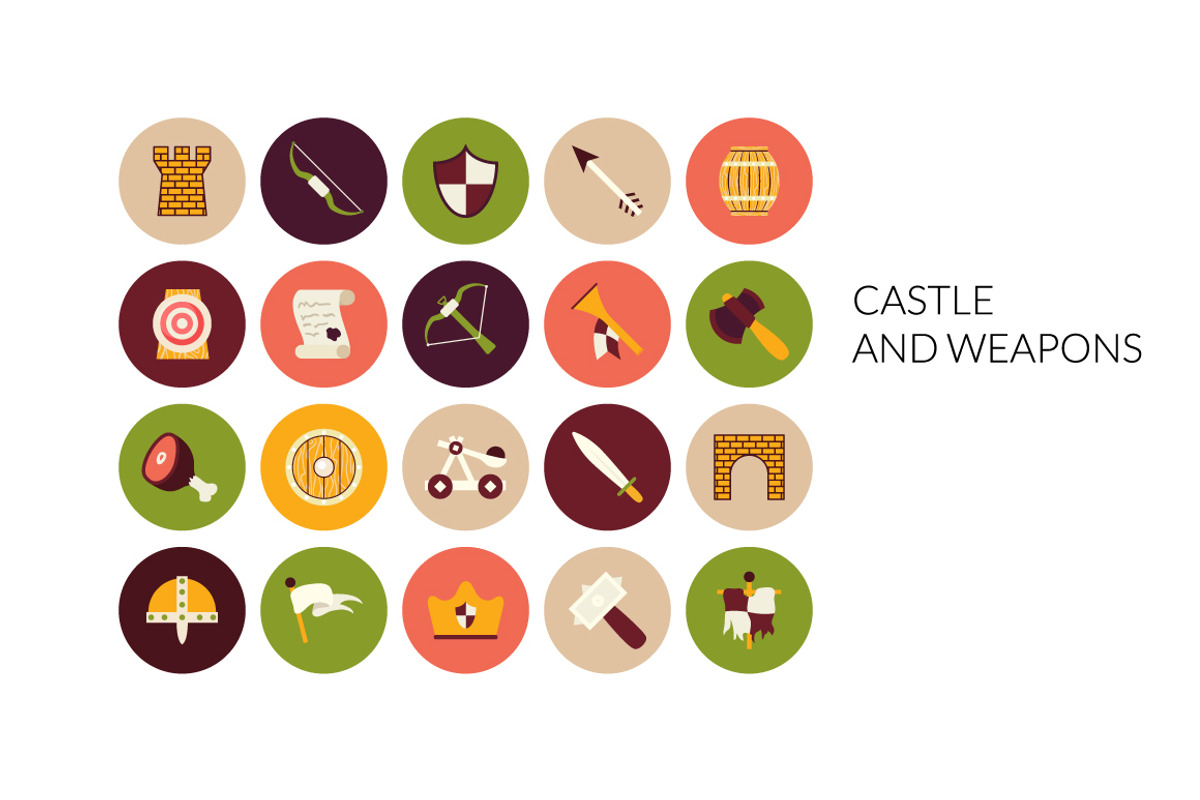 Flat icons set - Castle & Weapons