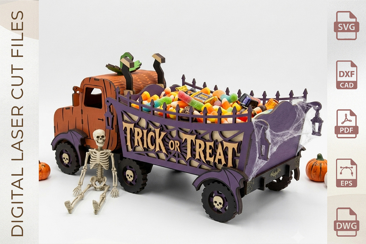Pumpkin Candy Truck Laser Cut, an Object Graphic by WoodoraCut (Photo 5 of 9)