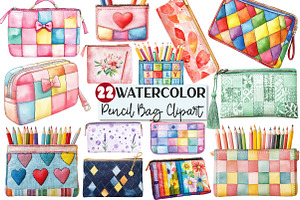 Patchwork Pencil Bag Clipart, an Illustration by Rose Art