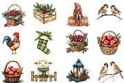 Cozy Farm Christmas watercolor clipa, an Illustration by Designworld (Thumbnail 2 of 6)