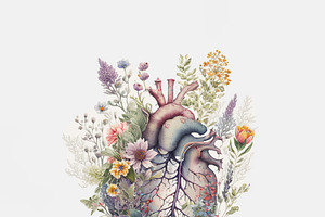 Painting with of a vibrant and colorful heart shaped arrangement
