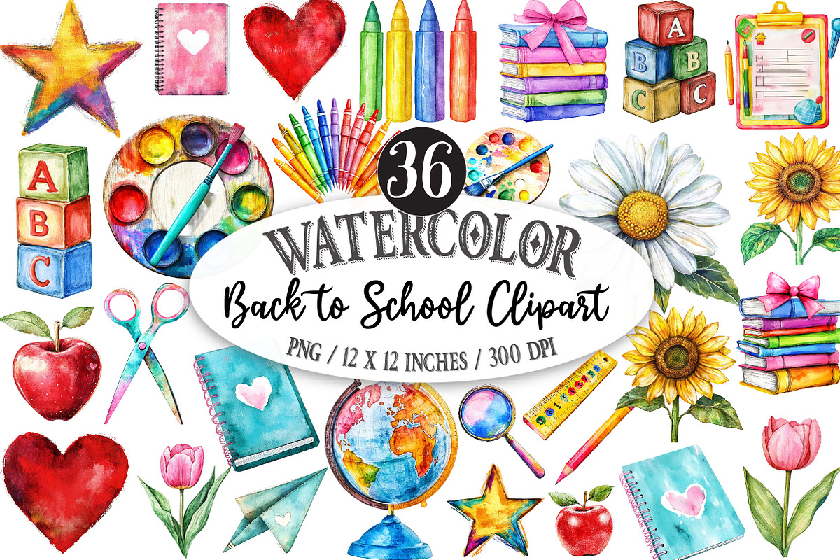 Distressed Back to School Clipart, a Seasonal Illustration by Designking (Photo 1 of 5)
