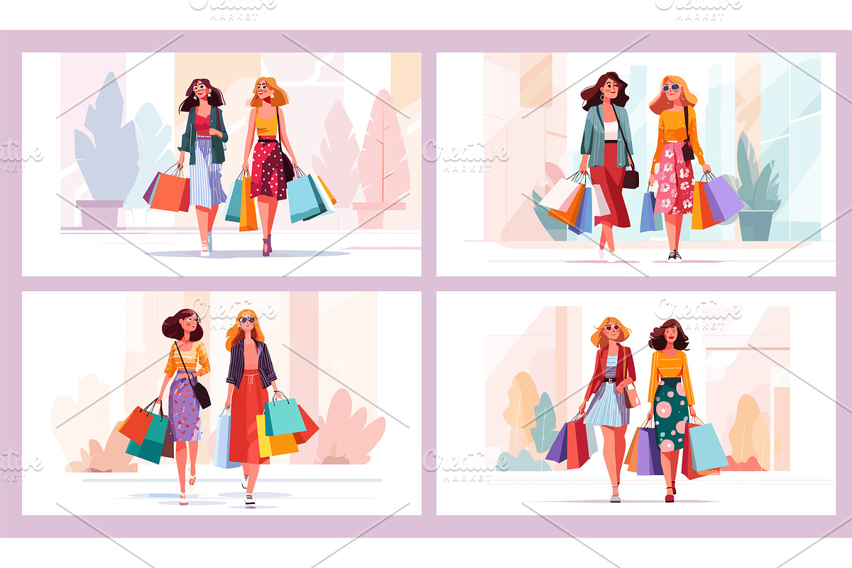 Girl friends shopping time. Fashion, an Object Illustration by Stock-Smart-Start