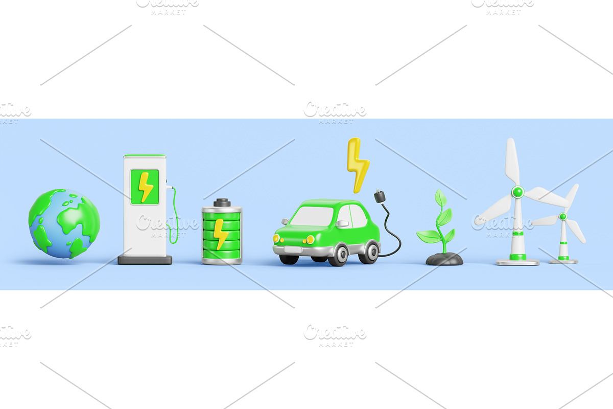 3d green energy render icon set, a Technology Illustration by Marozhkastudio