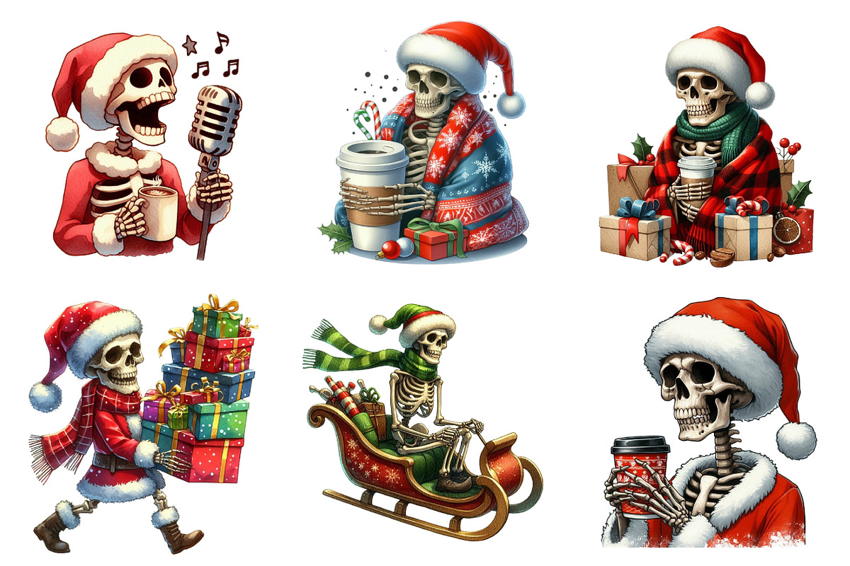 Christmas skeletons clipart bundle, an Illustration by SinaCreation (Photo 3 of 7)