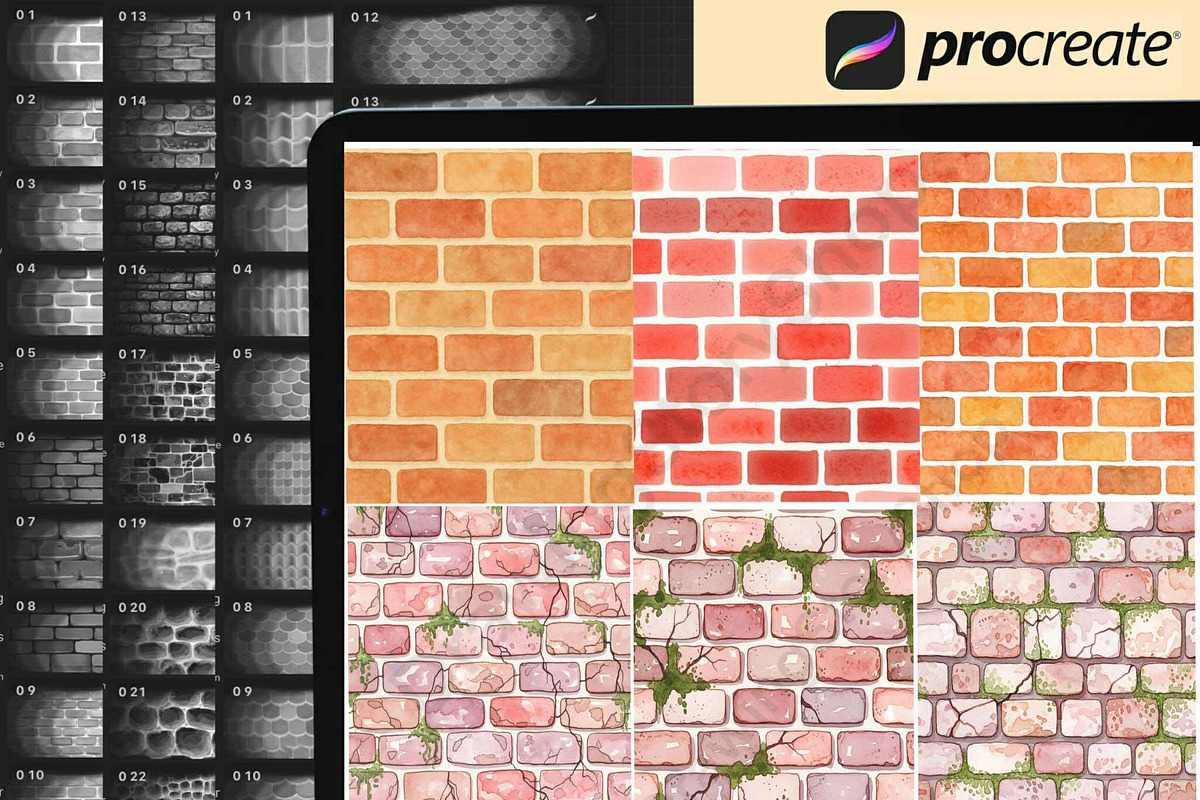 Watercolor Brick Wall ProcreateBrush, a Brush Add-On by DrawingStoryShop (Photo 4 of 6)