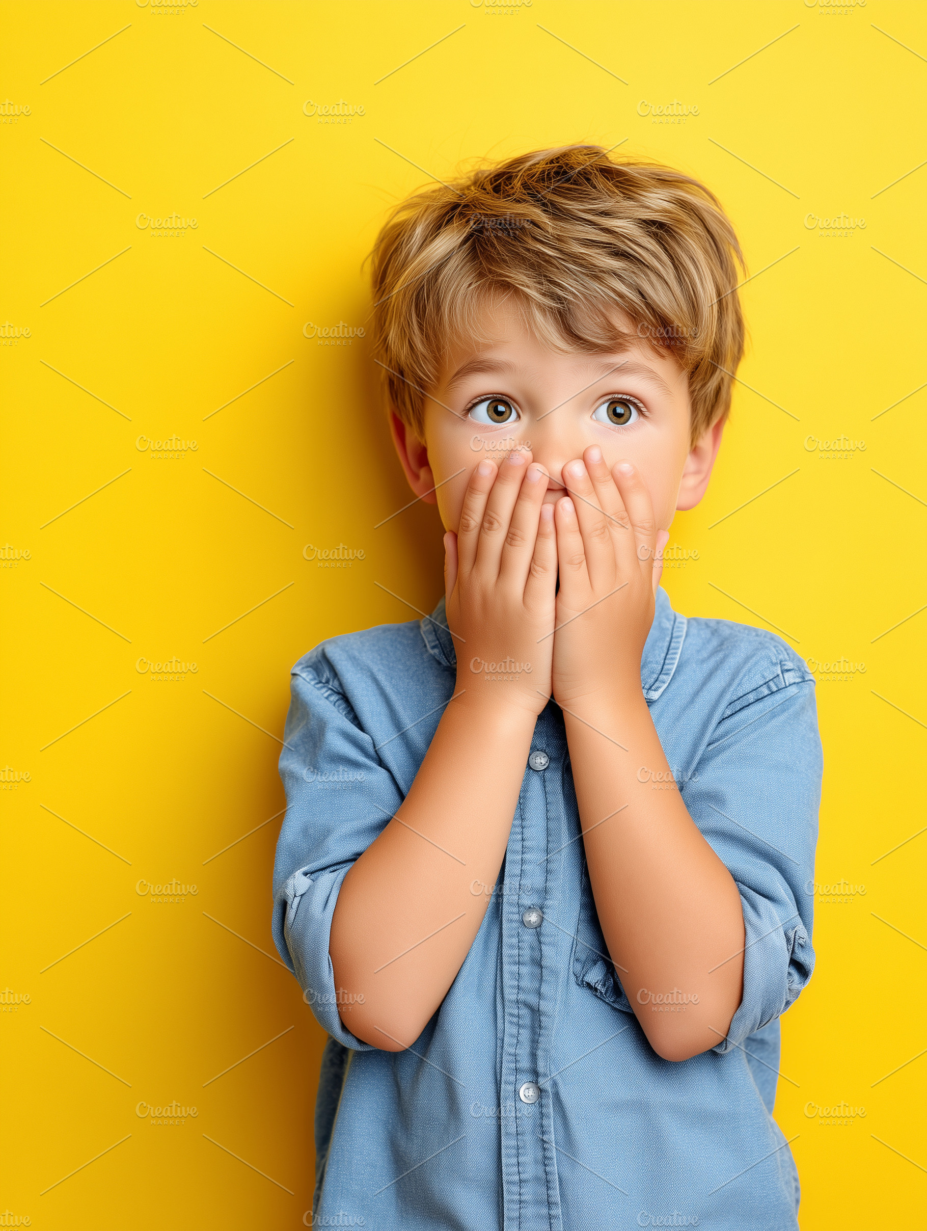 Surprised little boy covering mouth, a Person Photo by MistyDay