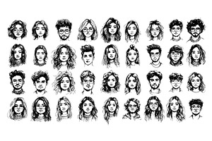 Black Ink sketch human faces. Man, an Illustration by Stock-Smart-Start