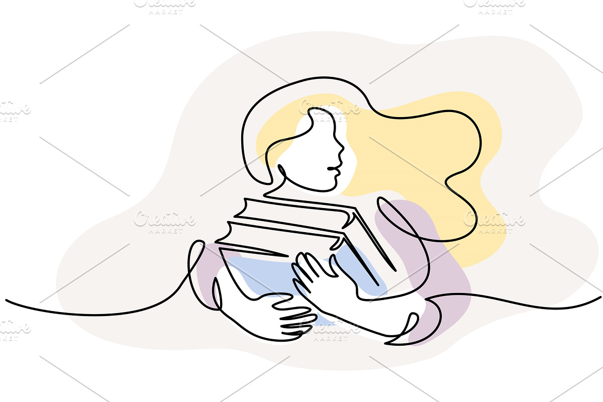 Student girl hold stack of books, a Person Illustration by Valenty