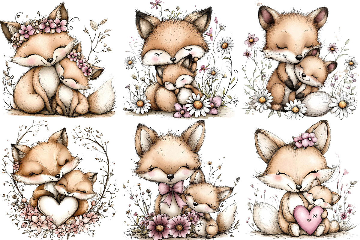 Whimsical Mother's Day Fox Clipart, an Illustration by DreamPrint404 (Photo 4 of 6)
