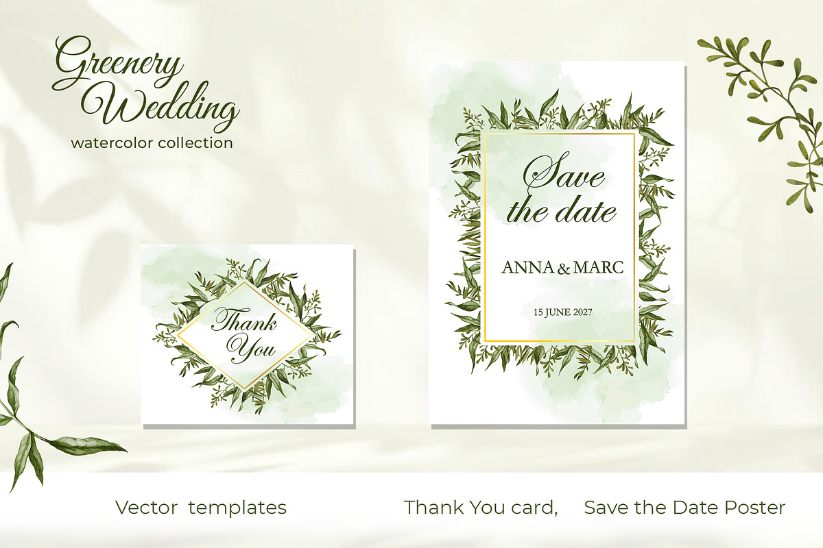 Greenery Wedding Watercolor Set, a Decorative Illustration by L- design studio (Photo 4 of 6)