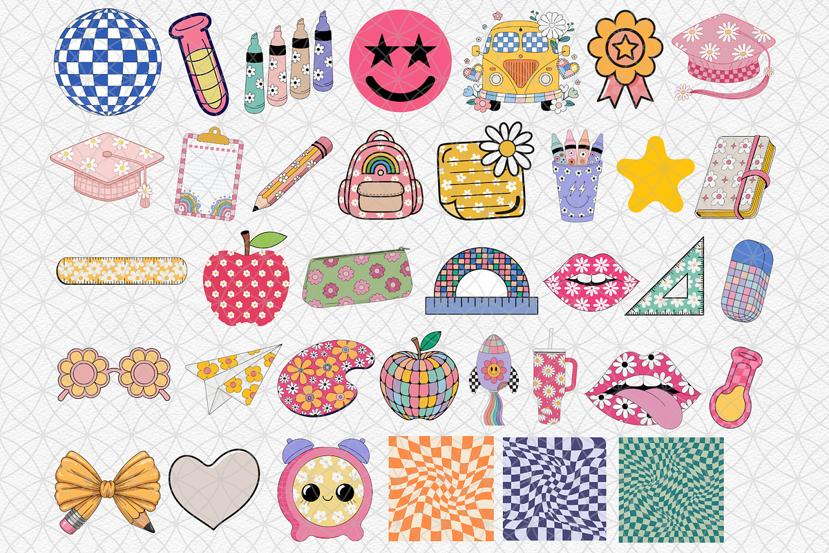 Groovy Retro School Clipart Bundle, an Education Illustration by CropUp Creative (Photo 3 of 4)