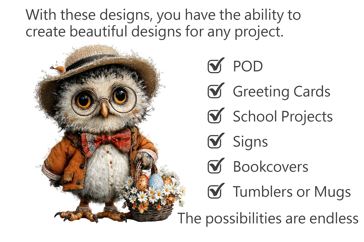 Whimsical Easter Owl Clipart, an Illustration by Pixels.Craft (Photo 3 of 5)