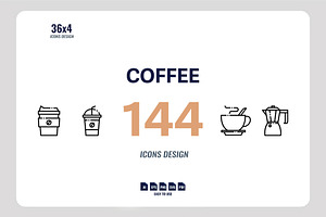 144 Coffee Icon Bundle, an Outline Icon by Foxyard studio