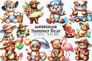 Watercolor Summer Bear Clipart, an Illustration by CraftArtStudio (Thumbnail 1 of 5)