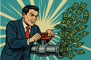 Businessman Controlling Flow of, a Person Illustration by AlexArt