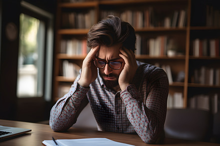 Overworked man. Stressed person. Employee frustrated with mistake. Overtime, a Business Photo by Lenor4ik