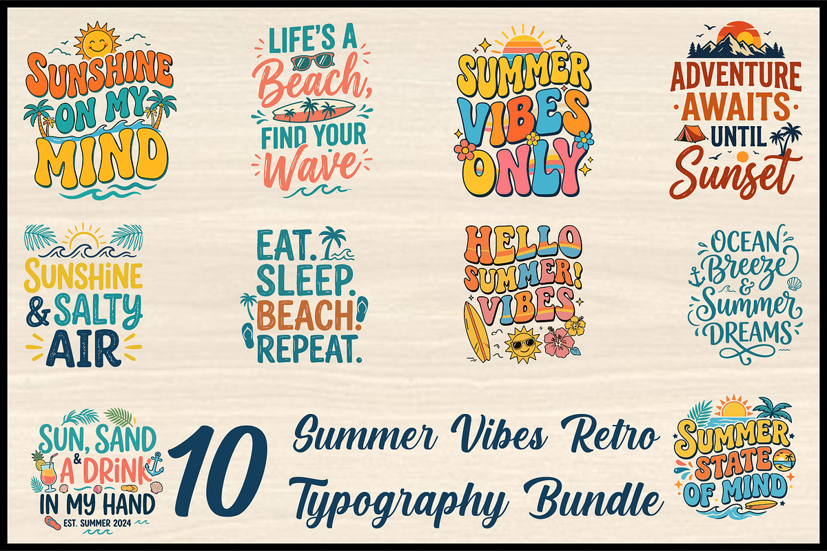 Summer Vibes Retro Typography, a Seasonal Illustration by Artivon (Photo 1 of 4)