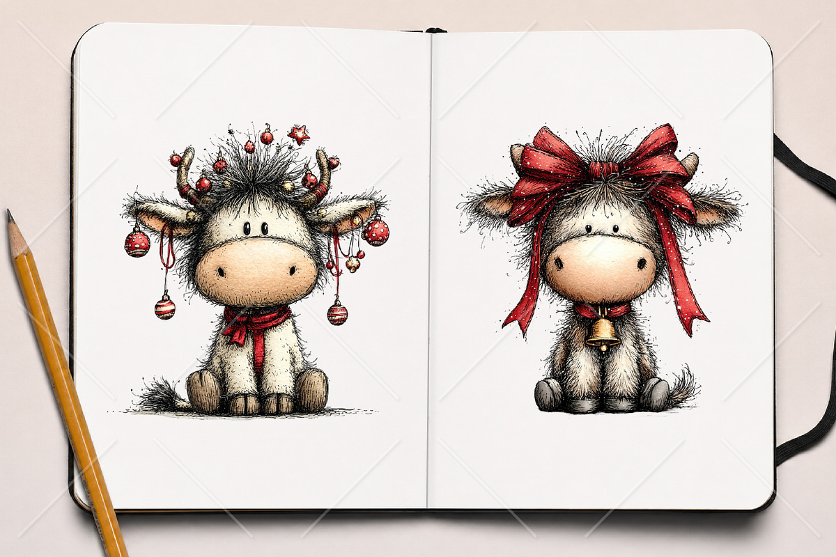 Whimsical Christmas Cute Cows PNG, a Seasonal Illustration by Canvas Craft (Photo 8 of 10)