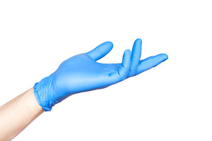 Doctor hand in blue gloves in holdin featuring background, blue, and care