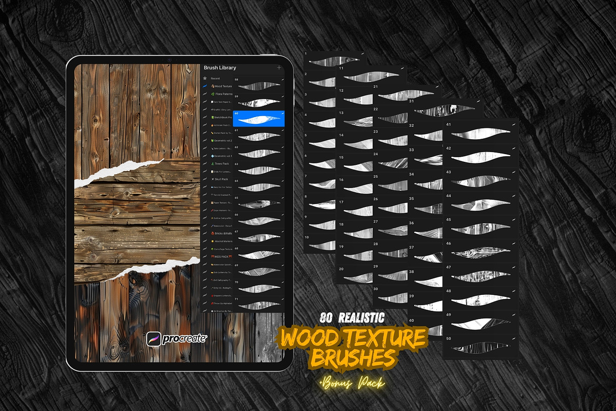 80 Wood Never-Ending Texture Brushes, a Brush Add-On by Torus1 (Photo 1 of 8)