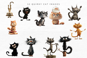 Quirky Cat Clipart, Vol 1, 52 PNG