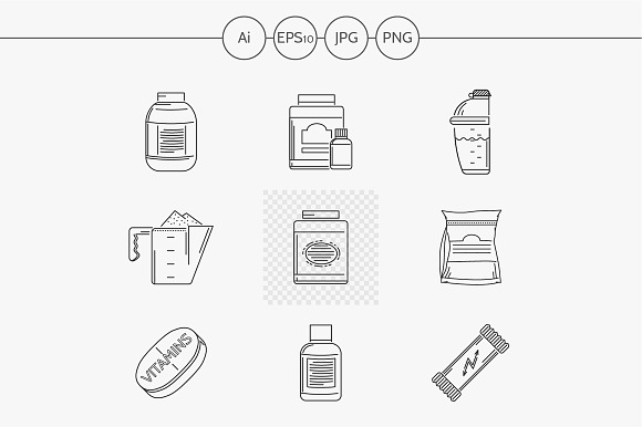 Sport nutrition line vector icons preview 2