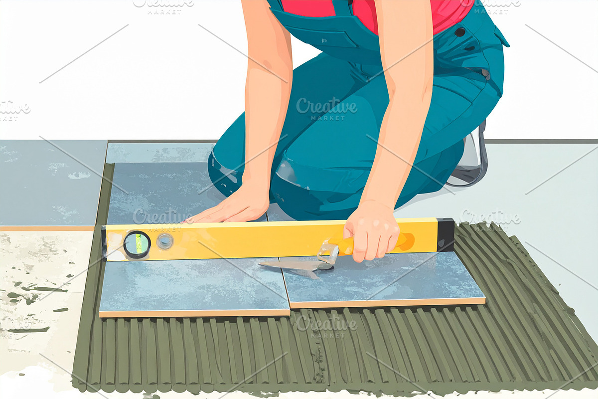 Tile mason woman working inside a modern home, a Person Illustration by DanFLCreativo