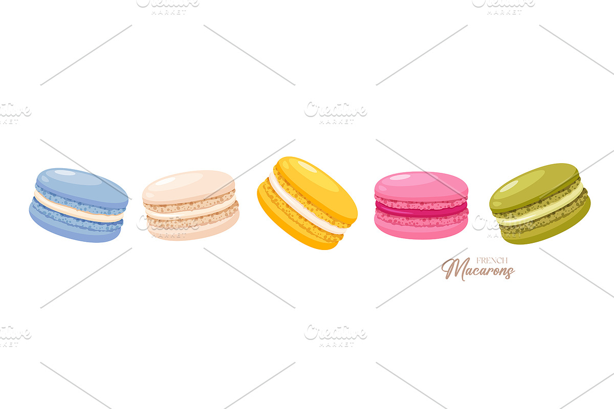 Colorful French macarons poster, a Food Illustration by Elen_Art