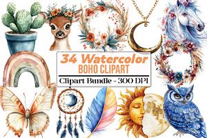 Watercolor Boho Clipart, an Illustration by DreamCafeArt