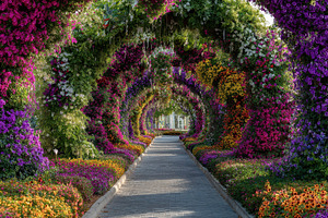 Colorful flower path in a garden, a Photo by Pavel_design