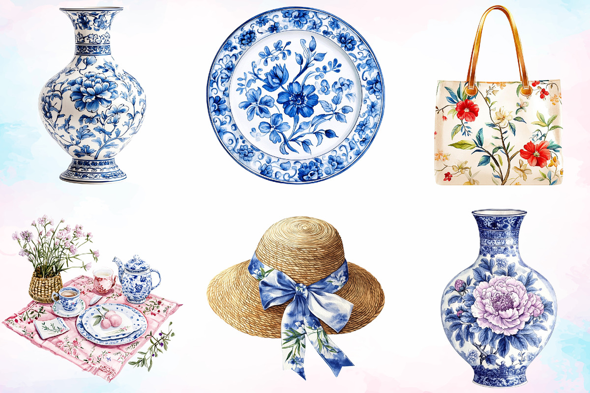 Watercolor Chinoiserie Summer Clipar, an Illustration by Canvas Craft (Photo 3 of 3)