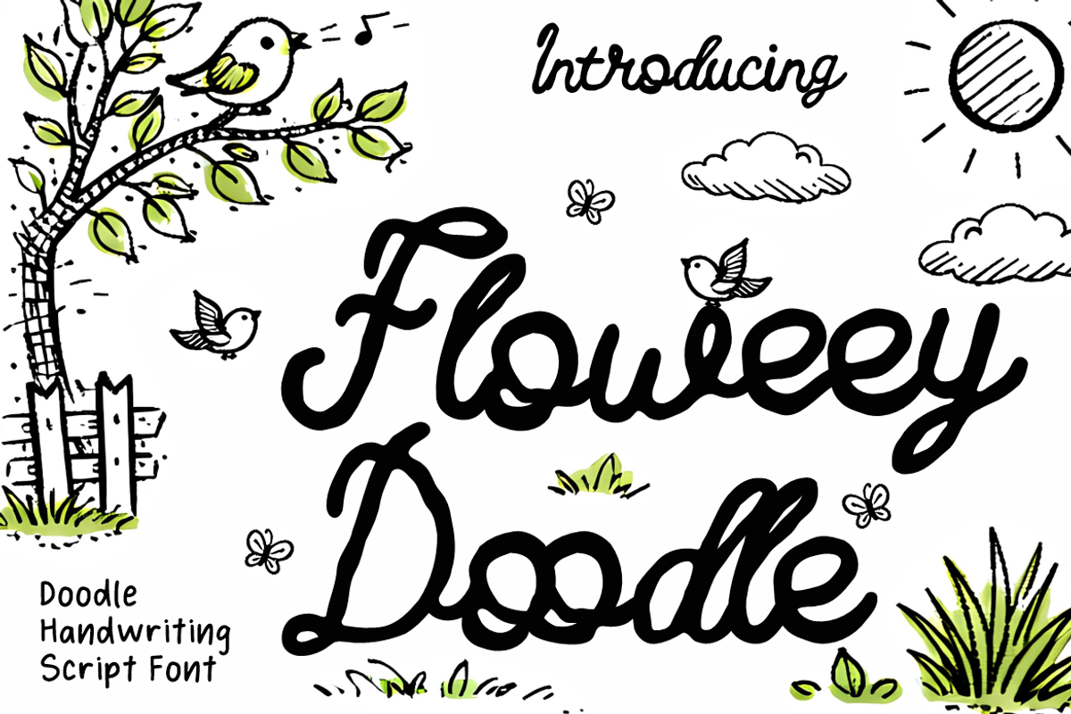 Floweey Doodle Handwriting Script, a Script Font by PutraCetol Studio (Photo 1 of 5)