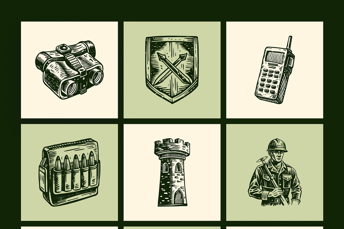 Vintage Military Art Set, an Object Illustration by Prosymbols (Photo 7 of 10)