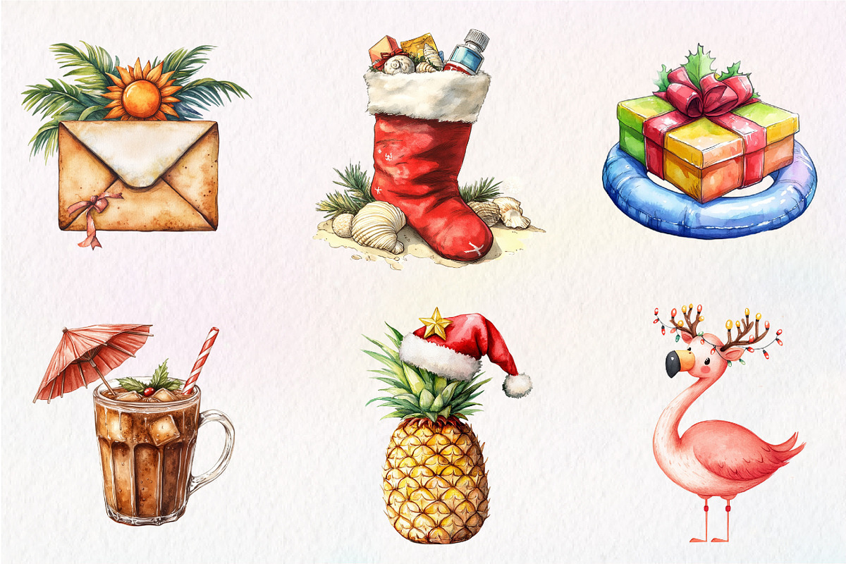 Watercolor Christmas in July Clipart, an Illustration by CreationArt (Photo 4 of 9)