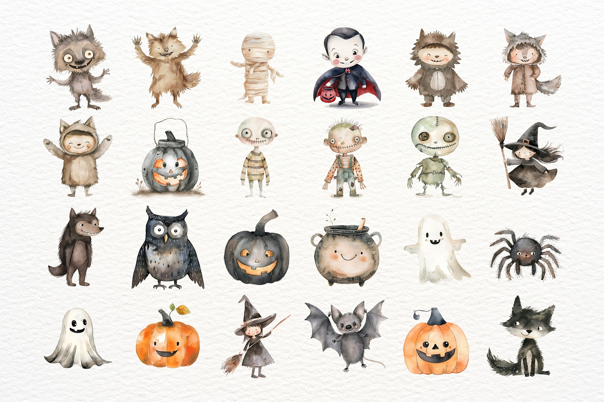 Watercolor Cute Halloween Cliparts =, an Illustration by Nicolle's Colorful Art (Photo 5 of 7)