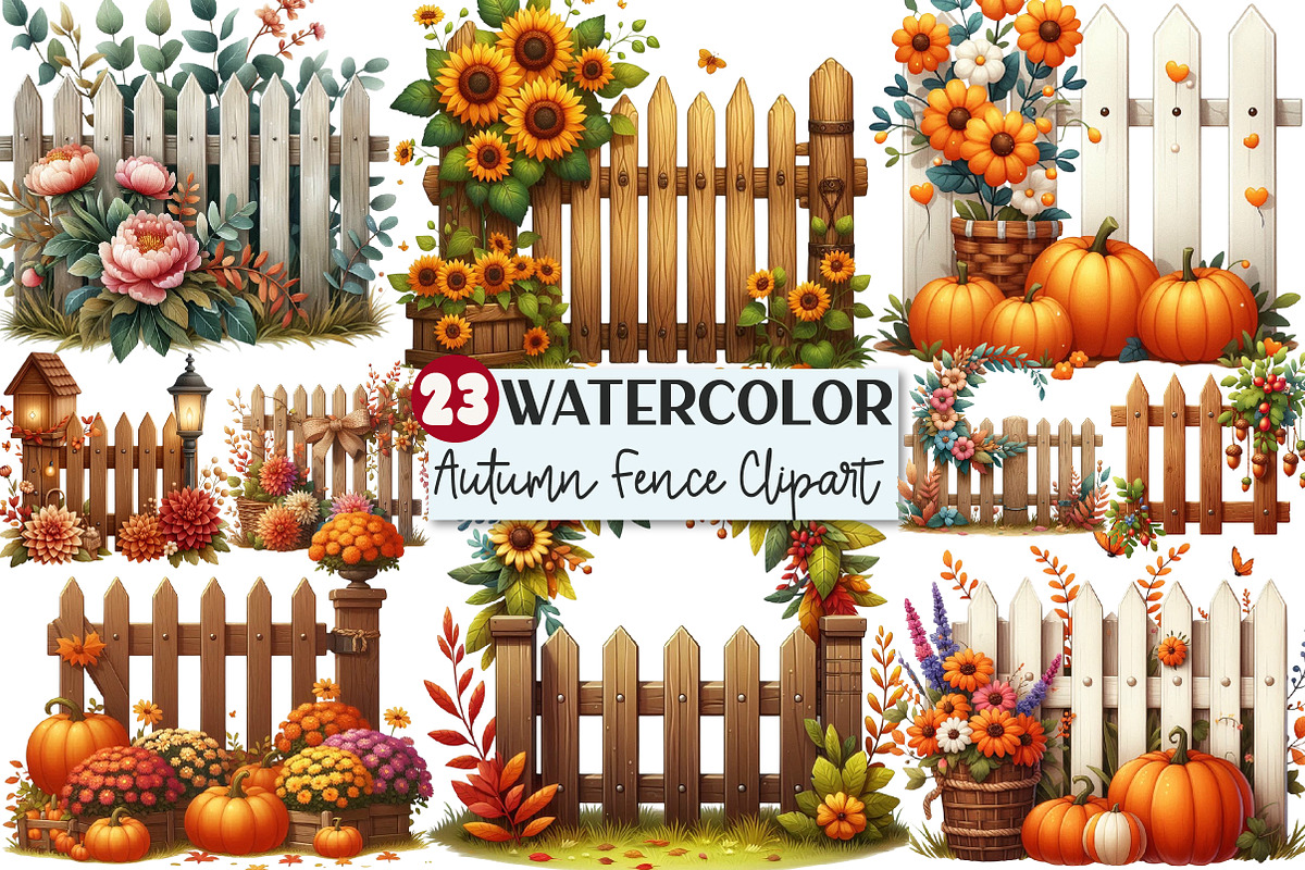 Autumn Flowers Fence Clipart, an Illustration by Rose Art (Photo 1 of 4)