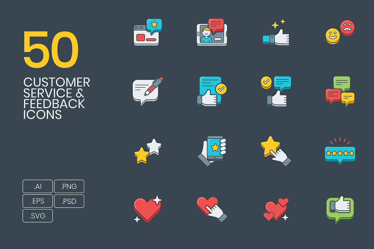50 Customer Service & Feedback Icons, an Outline Icon by Flat Icons (Photo 1 of 4)