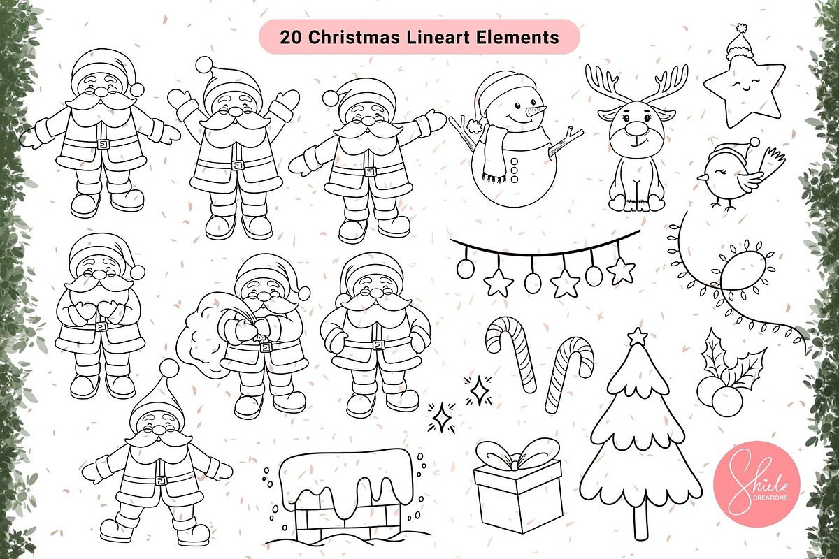 Santa Claus & Friends - Line art Set, a Seasonal Illustration by shielscreations (Photo 2 of 5)