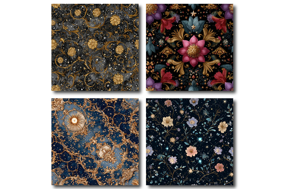 Starry Rococo Floral Digital Paper, a Texture Illustration by DreamPrint404 (Photo 3 of 4)