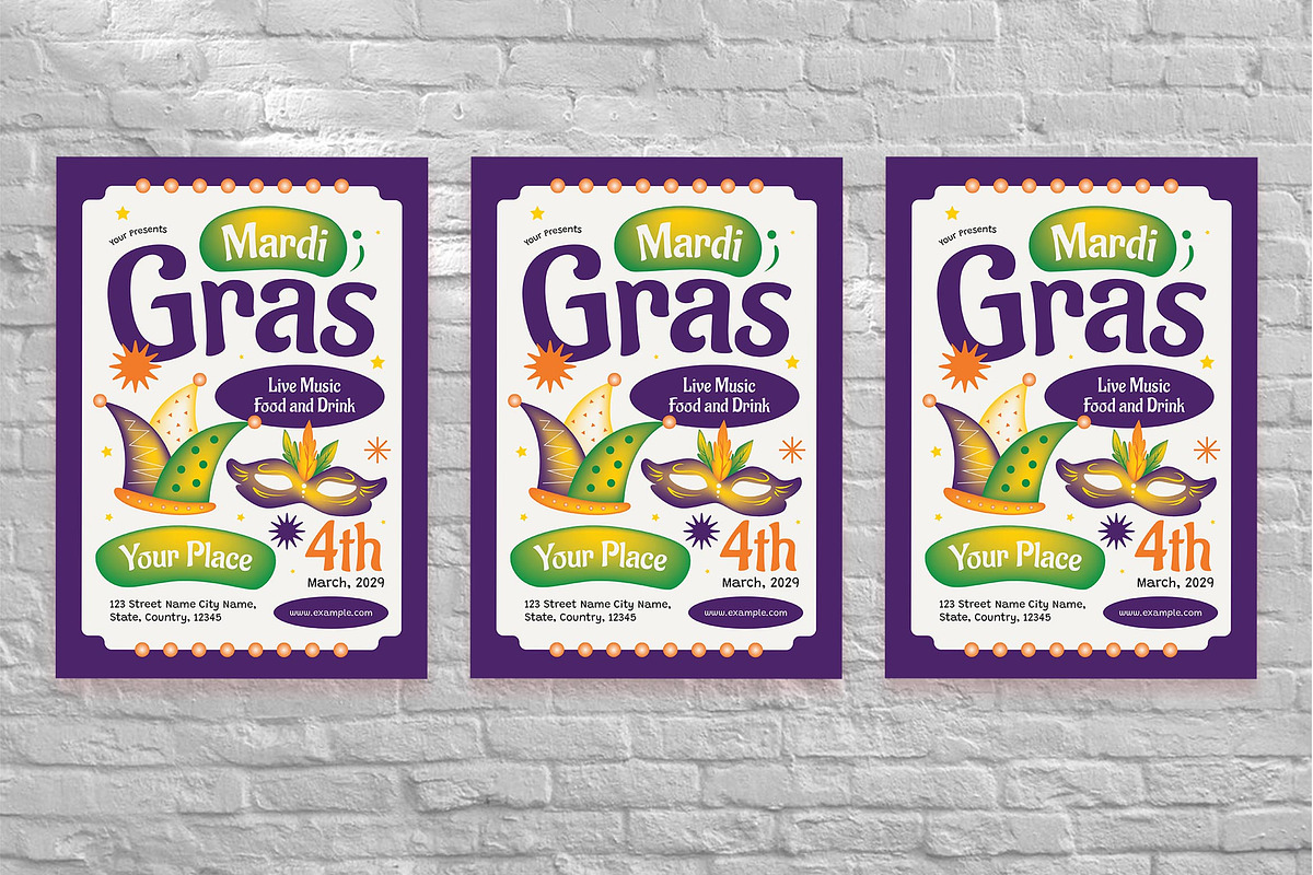 Purple Mardi Gras Flyer Set, a Flyer Template by Aiyari Graphic (Photo 3 of 3)