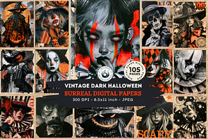 Vintage Dark Halloween Digital Paper