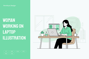 Woman Working on Laptop Illustration, a Work Illustration by Partikusi Design