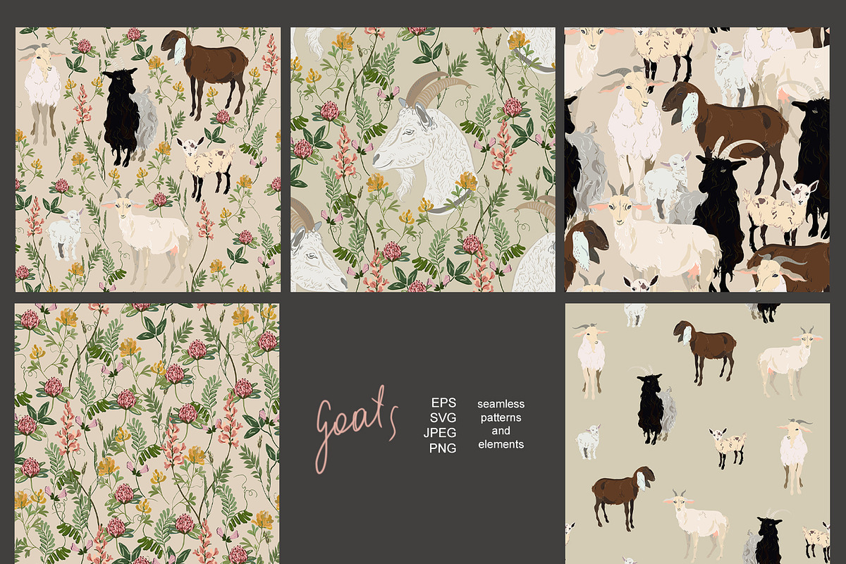 Goat seamless + clipart vector set, a Pattern Graphic by PatternsBlooming (Photo 5 of 8)
