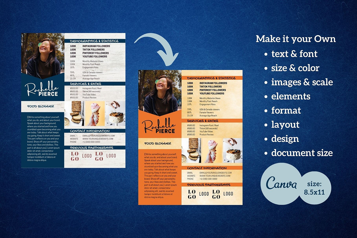 One Page Media Kit in Navy Blue [A], a Templates & Theme by ProductiveandFree (Photo 3 of 11)
