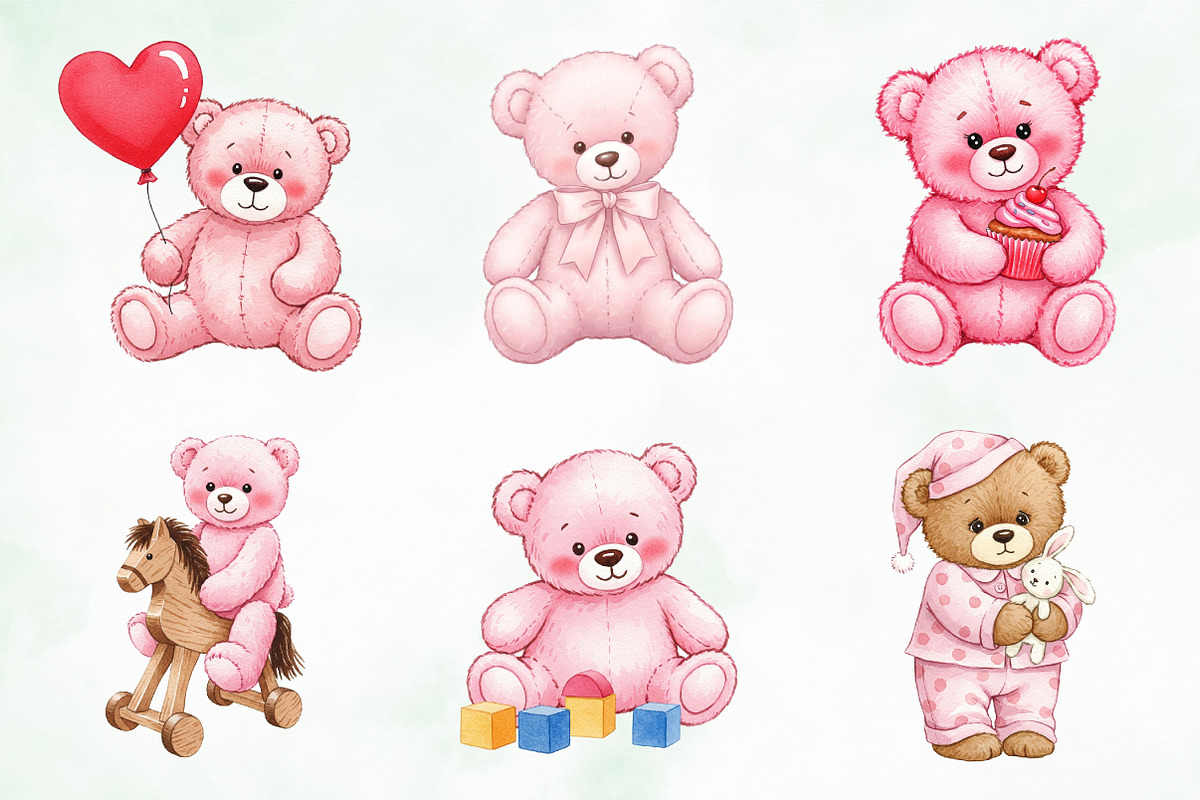 Watercolor Pink Cute Blush Teddy Png, an Illustration by Creative Art (Photo 6 of 10)