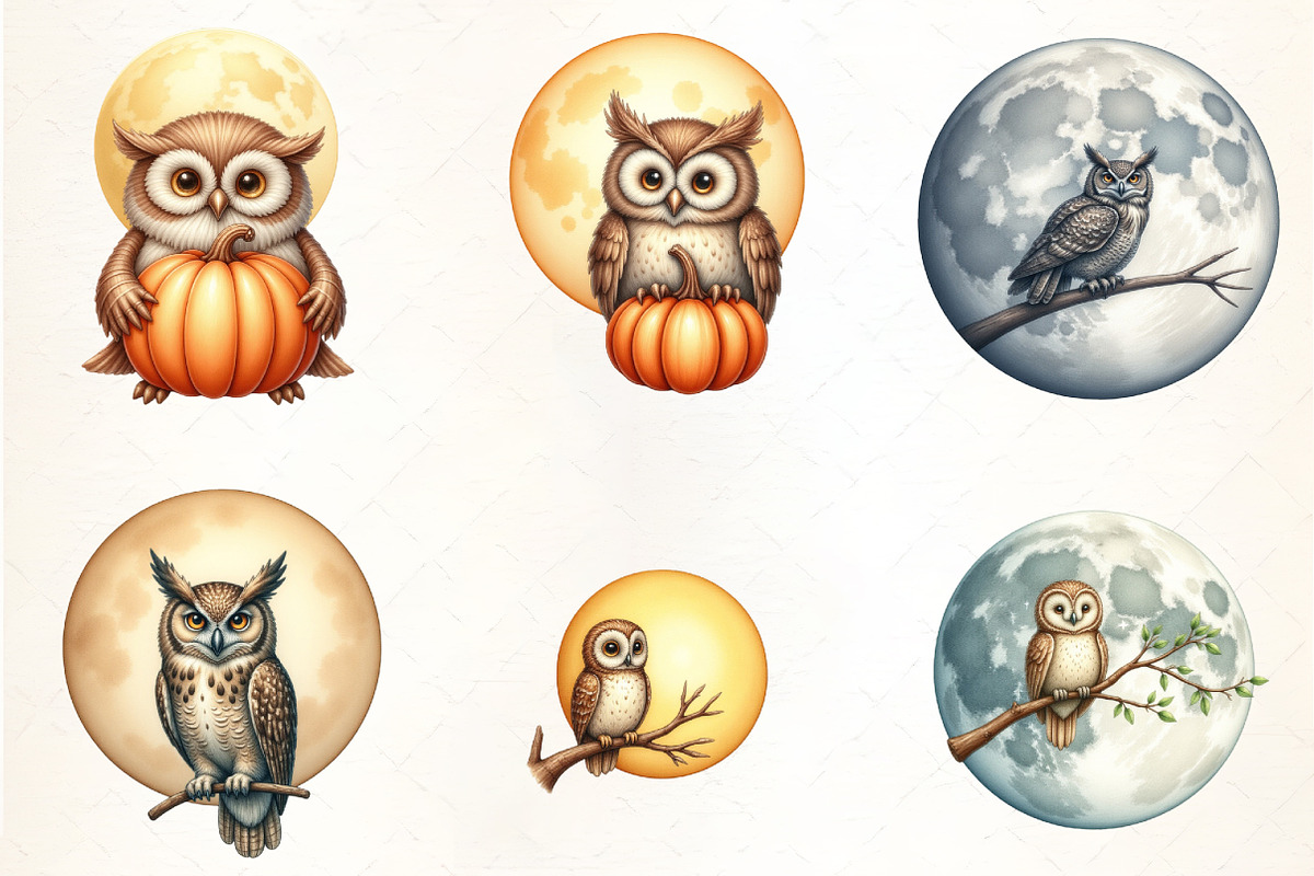 Full Moon with Owl Clipart, an Illustration by CrexoraLab (Photo 3 of 5)