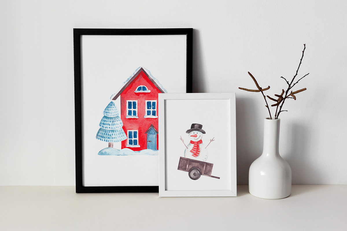 Watercolor Christmas Houses Clipart, a Texture Illustration by YuliyaArtGarden (Photo 3 of 12)