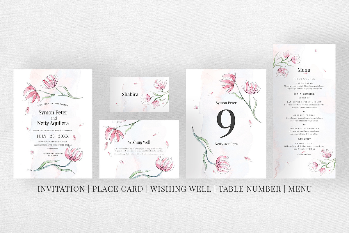 Pink Floral Sketch Wedding Suite, an Invitation Template by Azka Creative (Photo 5 of 5)
